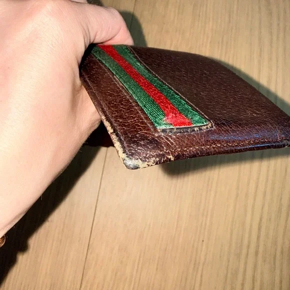 Gucci Mens Brown Leather Bifold Wallet with Green and Red Stripe - Picture 12 of 13